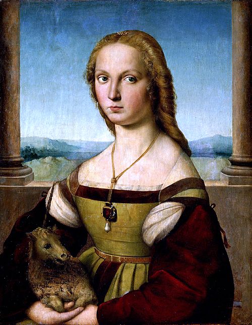 Lady_with_unicorn_by_Rafael_Santi Рафаэль, «Дама с единорогом». Рим, галерея Боргезе, 1505 г.